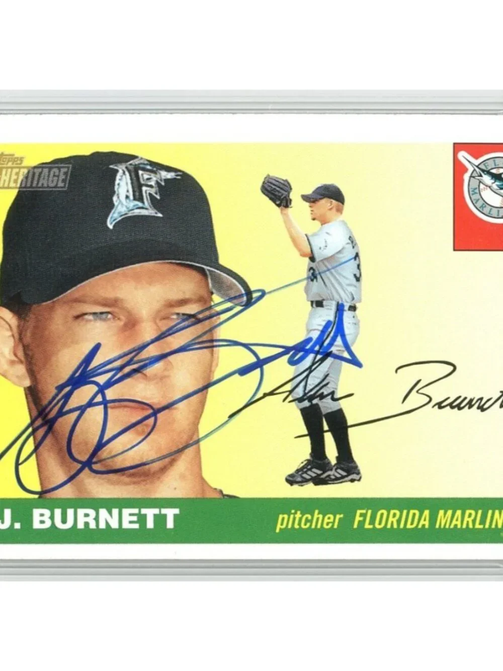 AJ Burnett Signed 2004 Topps Heritage #35 Marlins Baseball Card BAS Slabbed